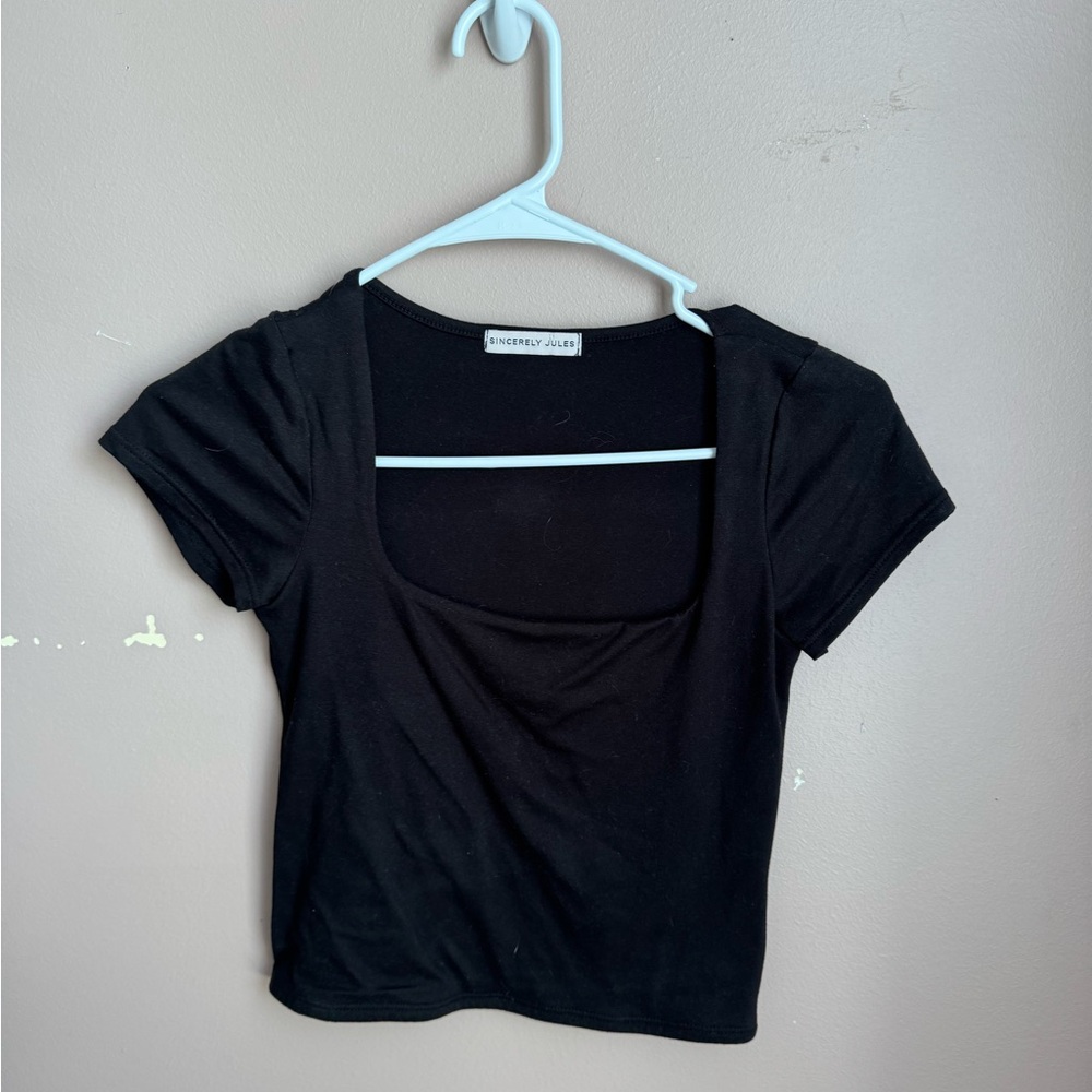 Sincerely Jules Black Fitted Crop Blouse